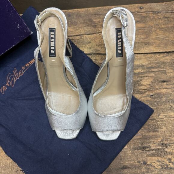 Le Silla Garland Strass Silver Swarovski Crystal Platform Slingbacks Size 39 - Picture 6 of 14